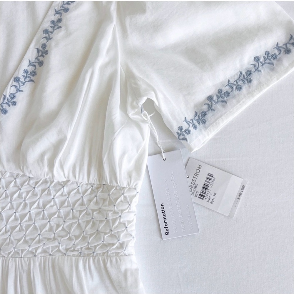 Reformation Kamryn Embroidered Smocked Waist Midi Dress Size 2 NWT - Picture 5 of 8